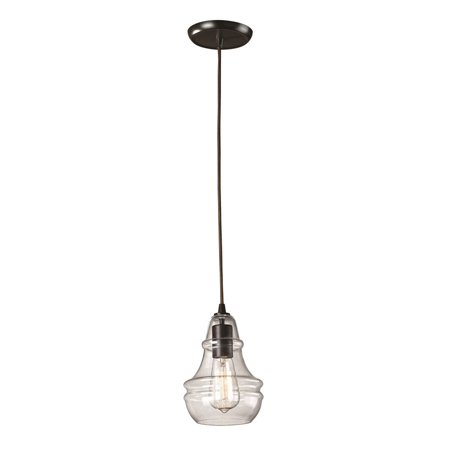Atlas Lighting Menlow Park 6'' Wide 1Lt Mini Pendant, Bronze/Clear