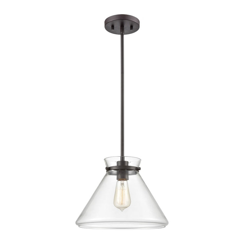 Atlas Mickley 12in 1-Light Mini Pendant | Oil Rubbed Bronze and Clear Glass | Kitchen Island & Dining Room | 12 x 12 x 10 in | Model CL11634-BZ