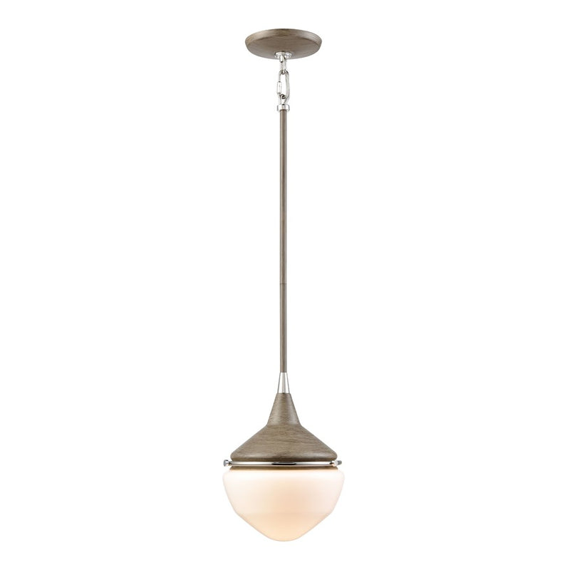 Atlas Mid-Century Schoolhouse 8in 1-Light Mini Pendant | Pecan Polished Nickel and White Glass | Kitchen Island & Dining Room | Model CL11635-BN