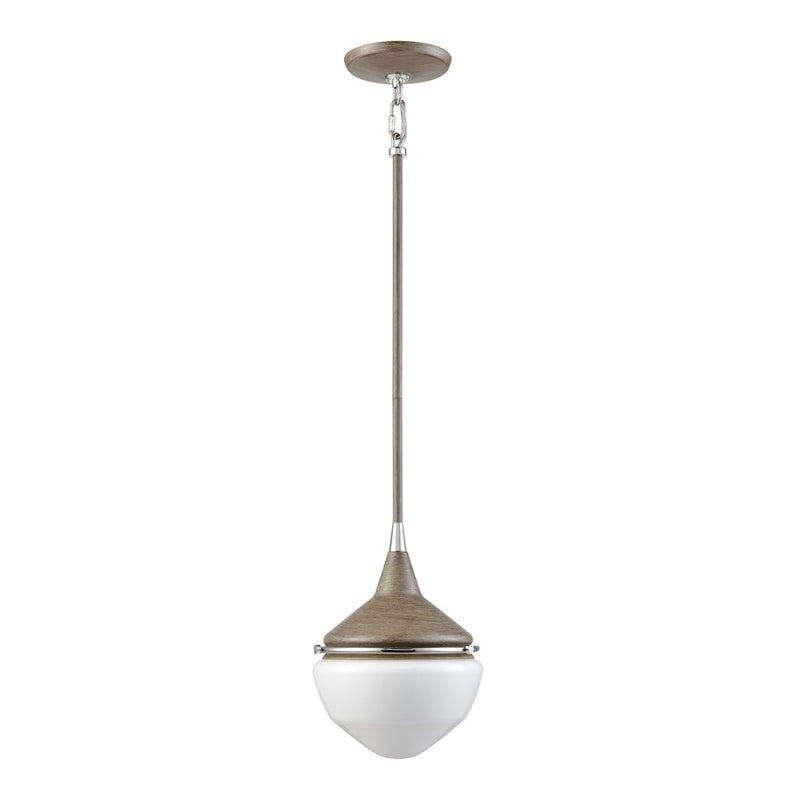 Atlas Mid-Century Schoolhouse 8in 1-Light Mini Pendant | Pecan Polished Nickel and White Glass | Kitchen Island & Dining Room | Model CL11635-BN