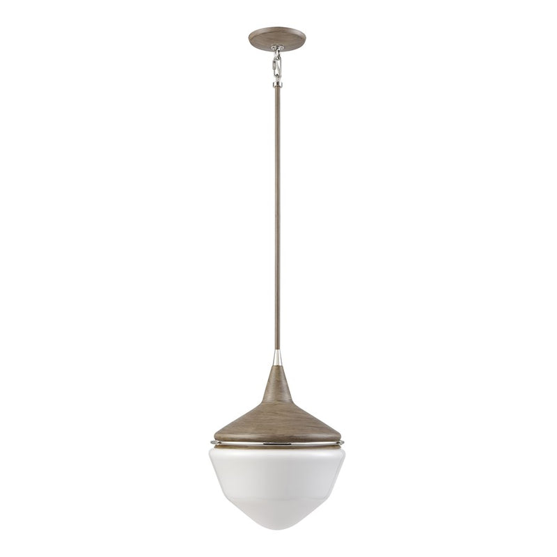 Atlas Mid-Century Schoolhouse 12in 1-Light Mini Pendant | Pecan Polished Nickel and White Glass | Kitchen Island & Dining Room | Model CL11636-BN