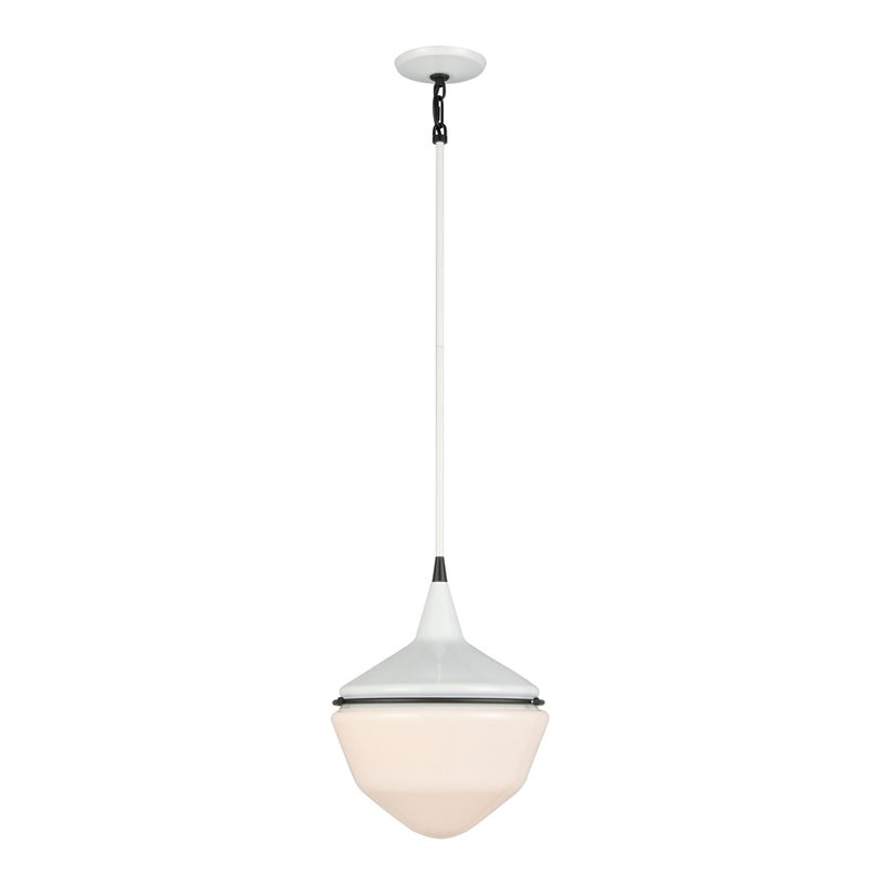 Atlas Lighting Mid-Century Schoolhouse 12in 1-Light Mini Pendant | Enamel White and Matte Black with White Glass | Kitchen Island | Model CL11636-WH