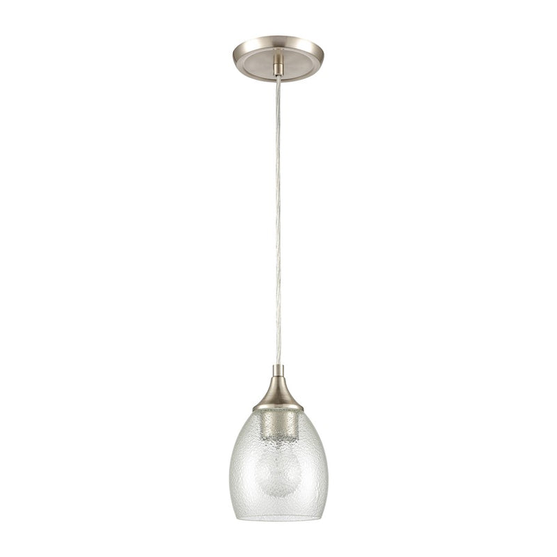 Atlas Lighting Miranda 5in 1-Light Mini Pendant | Modern Satin Nickel and White Seeded Glass | Kitchen Island & Dining Room | Model CL11641-NK