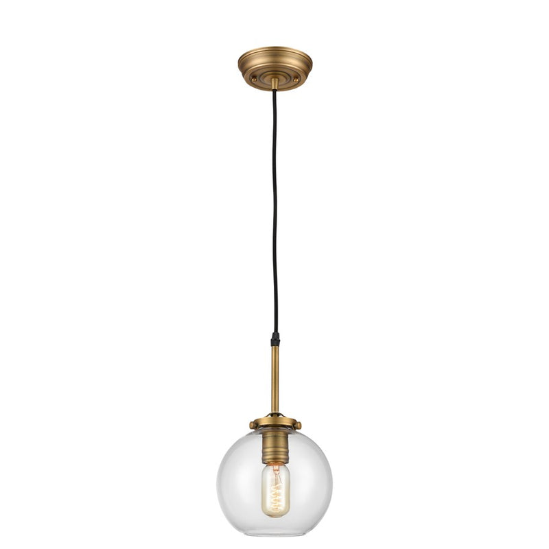 Atlas Lighting Mountain Creek 7in 1-Light Mini Pendant | Aged Brass and Clear Glass | Kitchen Island & Dining Room | 7 x 7 x 12 in | Model CL11645-BS