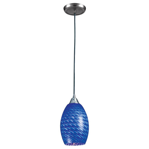Atlas Lighting Mulinello 6'' Wide 1Lt Pendant, Satin Nickel/Blue