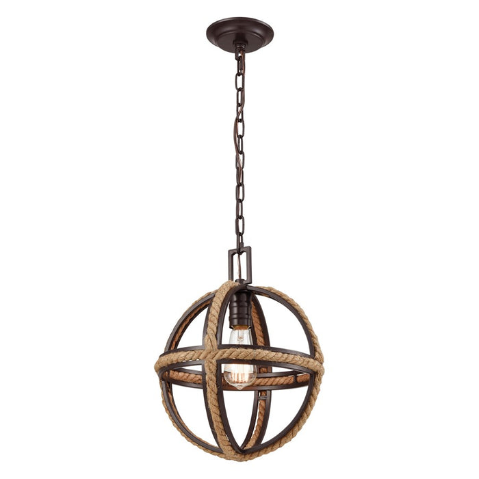 Atlas Lighting Natural Rope 12'' Wide 1Lt Mini Pendant, Bronze