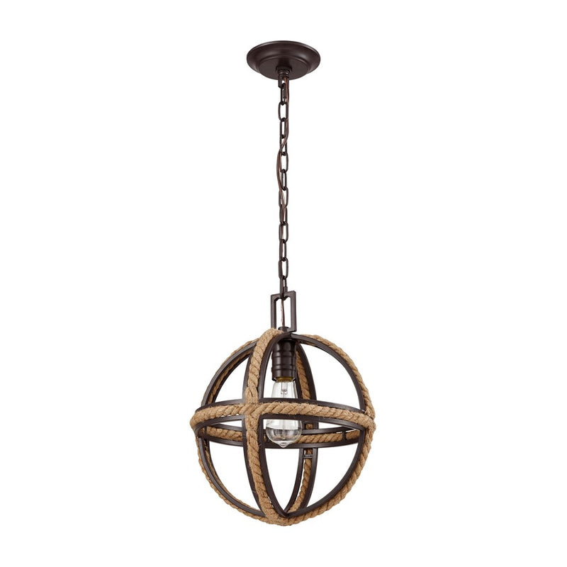 Atlas Lighting Natural Rope 12in 1-Light Mini Pendant | Transitional Oil Rubbed Bronze and Natural Rope | Kitchen Island & Dining | Model CL11650-BZ