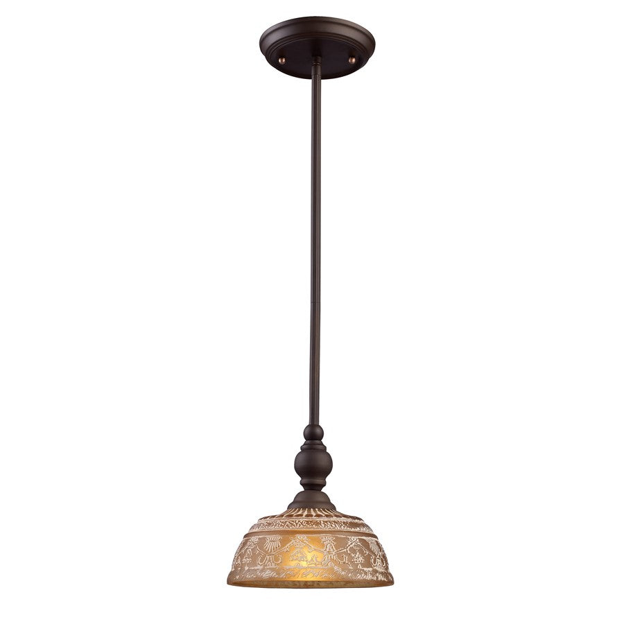 Atlas Lighting Norwich 8''W 1Lt Mini Pendant, Oiled Bronze/Amber