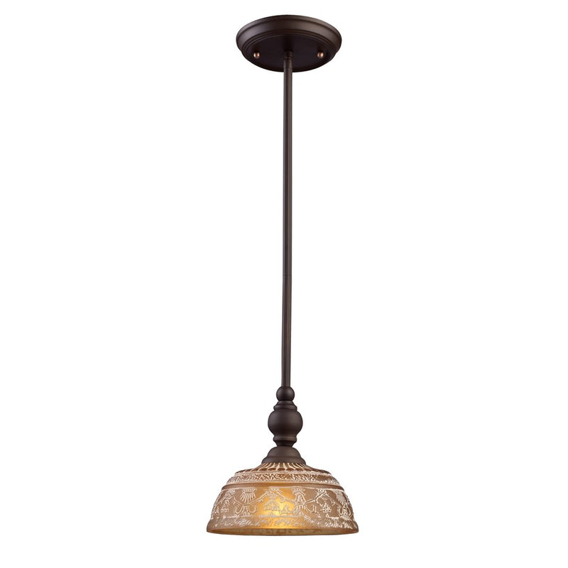 Atlas Lighting Norwich 8in 1-Light Mini Pendant | Traditional Oil Rubbed Bronze and Amber Glass | Kitchen Island & Dining Room | Model CL11654-BZ