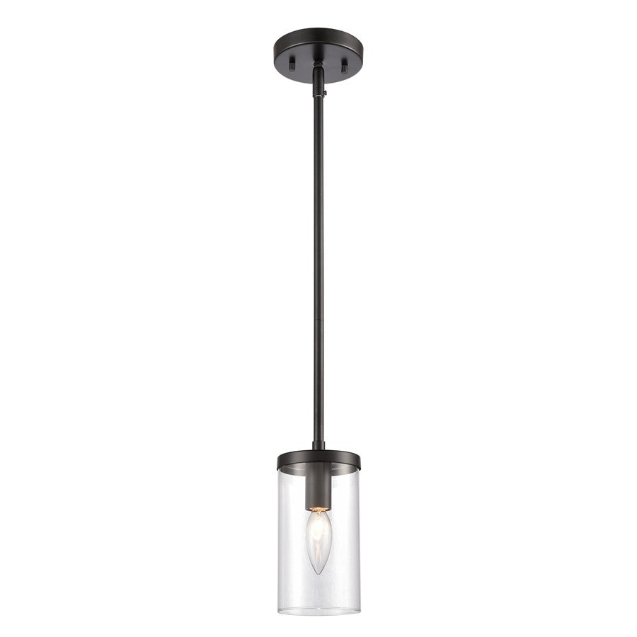 Atlas Lighting Oakland 4'' Wide 1Lt Mini Pendant, Black/Clear