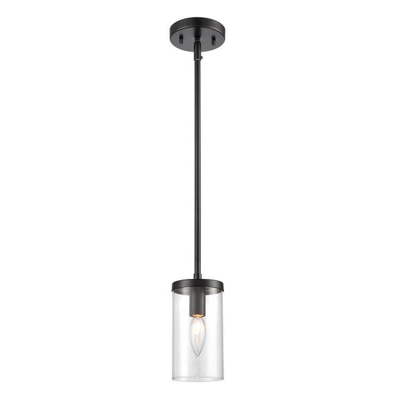 Atlas Lighting Oakland 4in 1-Light Mini Pendant | Modern Black and Clear Glass | Kitchen Island & Dining Room | 4 x 4 x 8 in | Model CL11655-BK