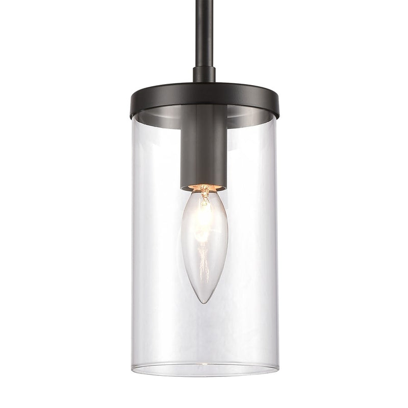 Atlas Lighting Oakland 4in 1-Light Mini Pendant | Modern Black and Clear Glass | Kitchen Island & Dining Room | 4 x 4 x 8 in | Model CL11655-BK