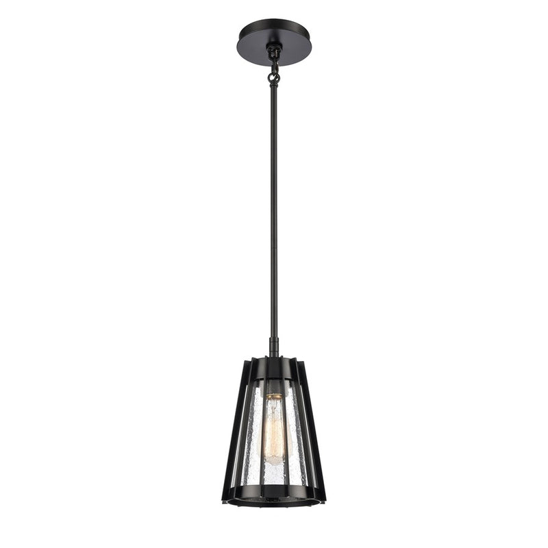 Atlas Lighting Open Louvers 6.75in 1-Light Mini Pendant | Modern Matte Black and Clear Seeded Glass | Kitchen Island & Dining Room | Model CL11656-BK