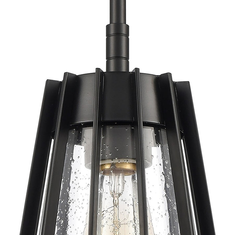 Atlas Lighting Open Louvers 6.75in 1-Light Mini Pendant | Modern Matte Black and Clear Seeded Glass | Kitchen Island & Dining Room | Model CL11656-BK