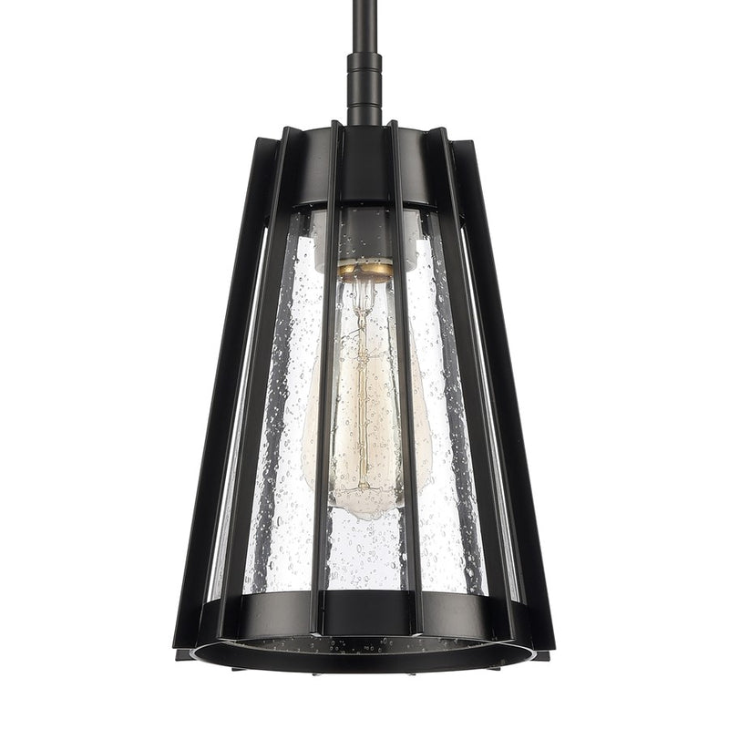 Atlas Lighting Open Louvers 6.75in 1-Light Mini Pendant | Modern Matte Black and Clear Seeded Glass | Kitchen Island & Dining Room | Model CL11656-BK