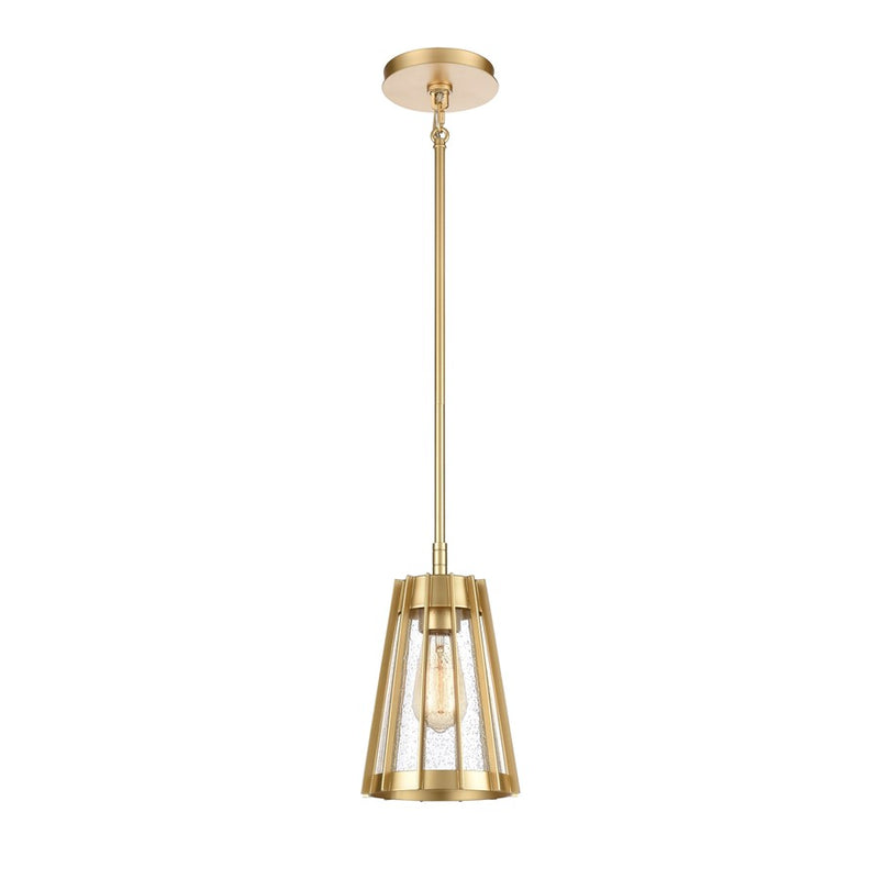 Atlas Lighting Open Louvers 6.75in 1-Light Mini Pendant | Modern Champagne Gold and Clear Seeded Glass | Kitchen Island & Dining | Model CL11656-GD