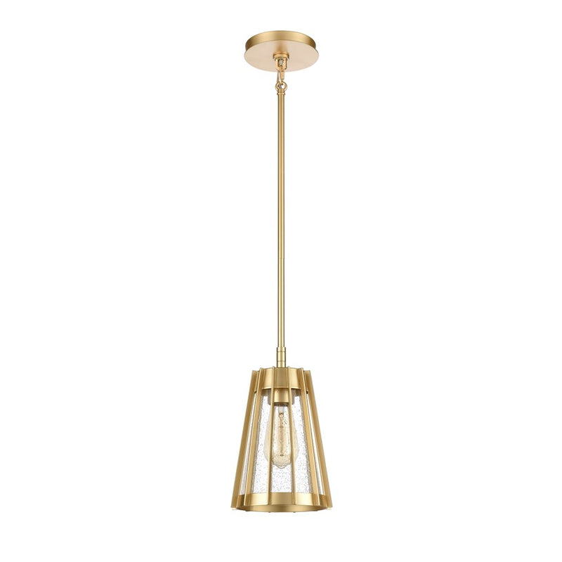 Atlas Lighting Open Louvers 6.75in 1-Light Mini Pendant | Modern Champagne Gold and Clear Seeded Glass | Kitchen Island & Dining | Model CL11656-GD