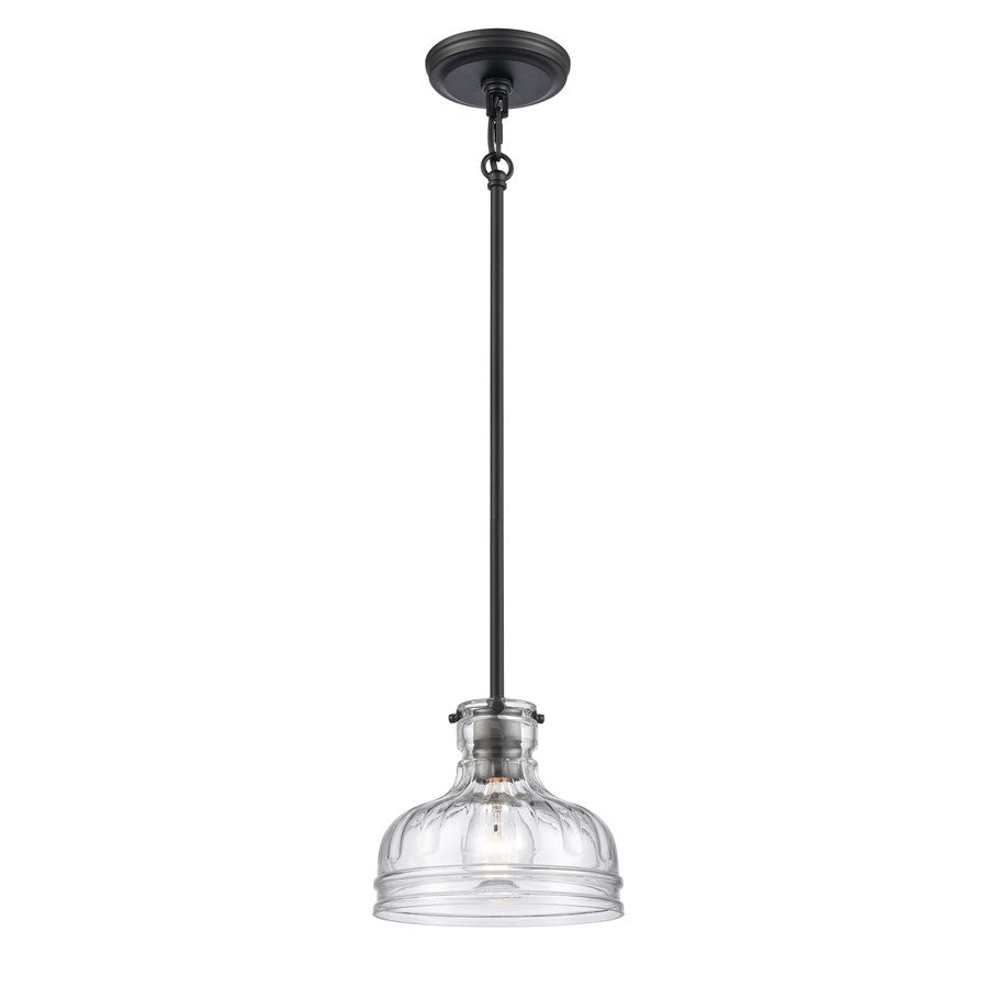 Atlas Lighting Orinoco 8'' Wide 1Lt Mini Pendant, Matte Black/Clear