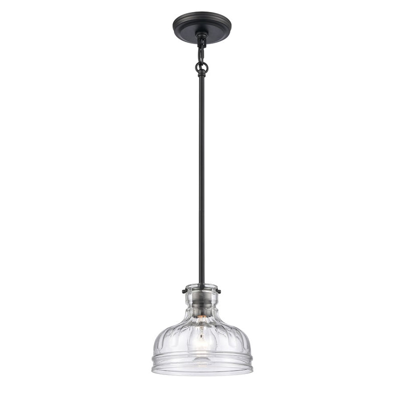 Atlas Lighting Orinoco 8in 1-Light Mini Pendant | Traditional Matte Black and Clear Glass | Kitchen Island & Dining Room | Model CL11658-BK