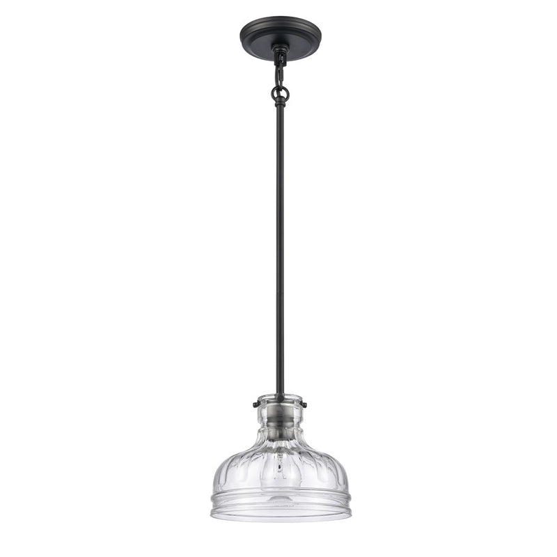 Atlas Lighting Orinoco 8in 1-Light Mini Pendant | Traditional Matte Black and Clear Glass | Kitchen Island & Dining Room | Model CL11658-BK