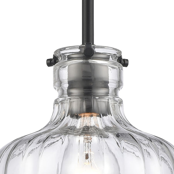 Atlas Lighting Orinoco 8'' Wide 1Lt Mini Pendant, Matte Black/Clear