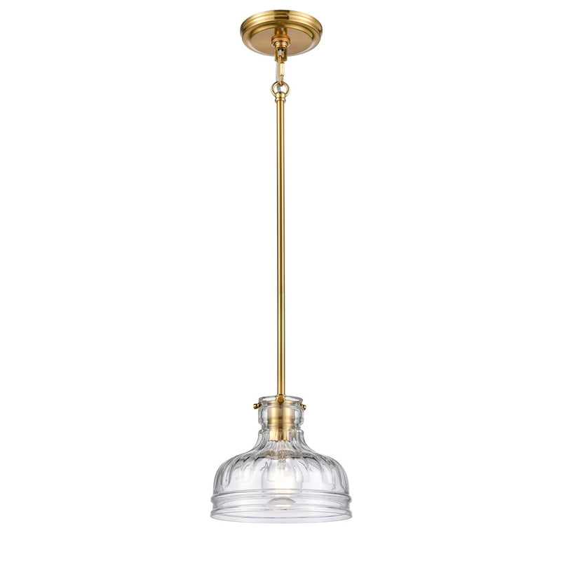 Atlas Lighting Orinoco 8in 1-Light Mini Pendant | Traditional Satin Brass and Clear Glass | Kitchen Island & Dining Room | Model CL11658-BS
