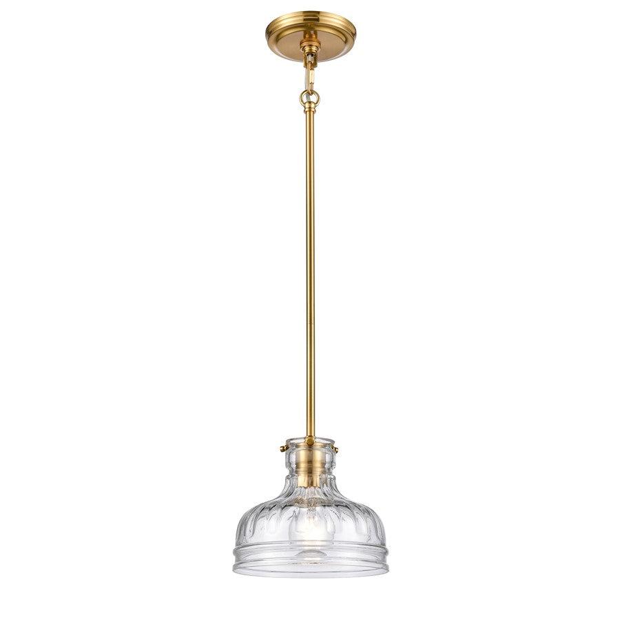 Atlas Lighting Orinoco 8'' Wide 1Lt Mini Pendant, Satin Brass/Clear