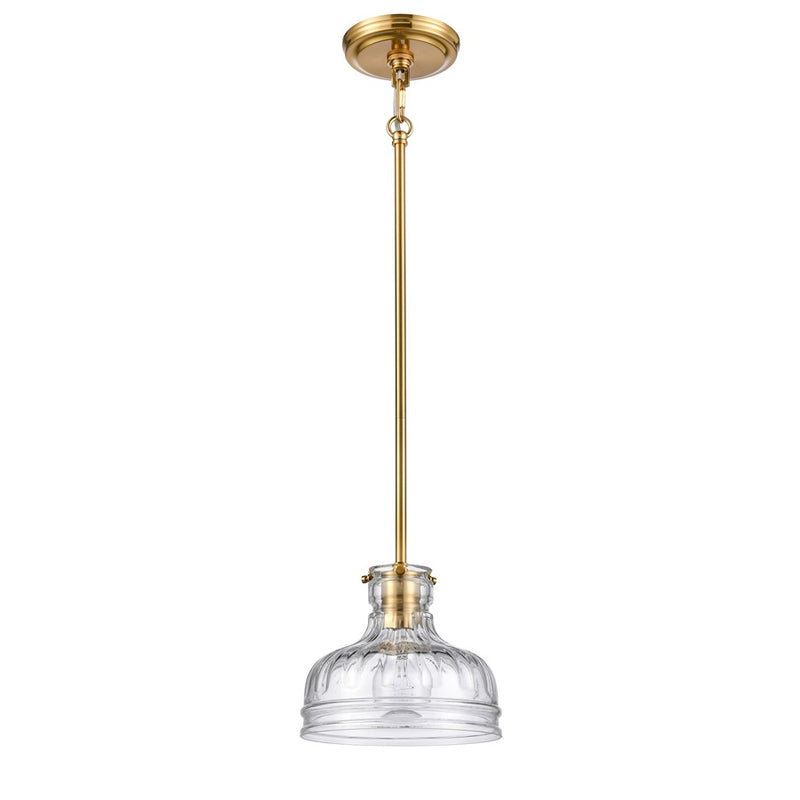 Atlas Lighting Orinoco 8in 1-Light Mini Pendant | Traditional Satin Brass and Clear Glass | Kitchen Island & Dining Room | Model CL11658-BS