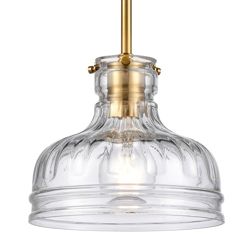 Atlas Lighting Orinoco 8in 1-Light Mini Pendant | Traditional Satin Brass and Clear Glass | Kitchen Island & Dining Room | Model CL11658-BS