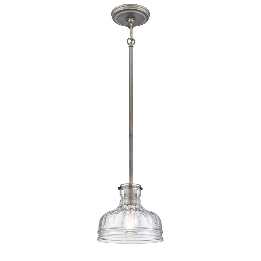 Atlas Lighting Orinoco 8'' Wide 1Lt Mini Pendant, Zinc/Clear