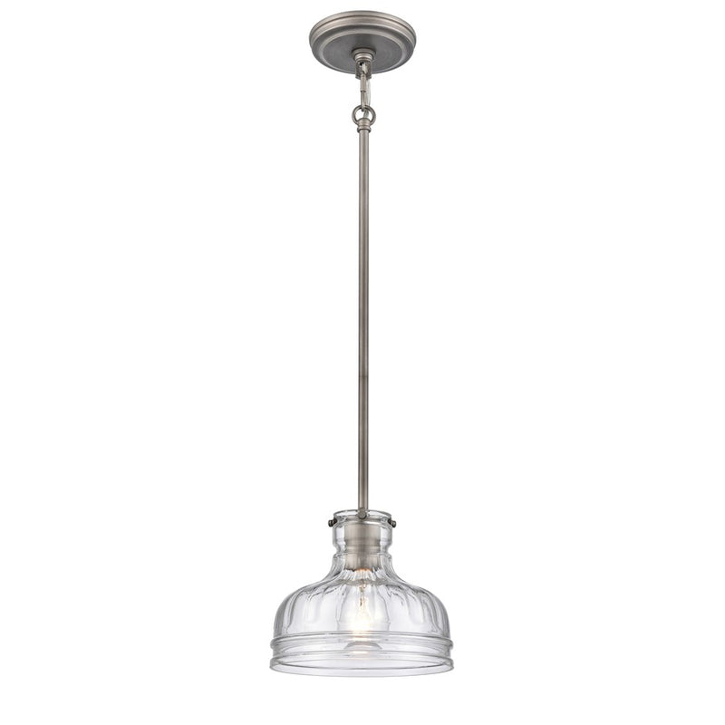 Atlas Lighting Orinoco 8in 1-Light Mini Pendant | Traditional Weathered Zinc and Clear Glass | Kitchen Island & Dining Room | Model CL11658-SV