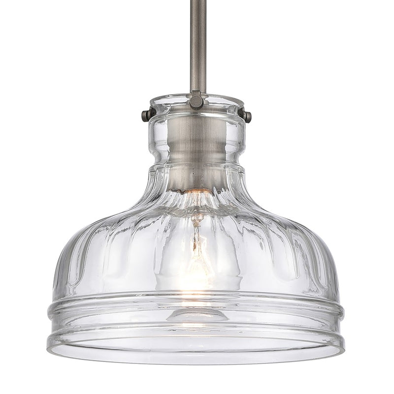 Atlas Lighting Orinoco 8in 1-Light Mini Pendant | Traditional Weathered Zinc and Clear Glass | Kitchen Island & Dining Room | Model CL11658-SV