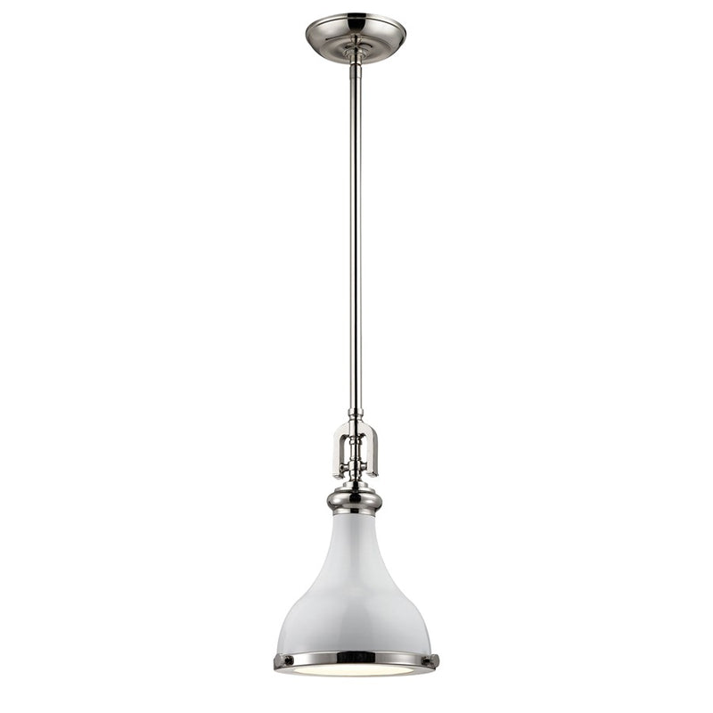 Atlas Lighting Rutherford 9in 1-Light Mini Pendant | Transitional Gloss White and Polished Nickel Metal | Kitchen Island & Dining | Model CL11672-WH