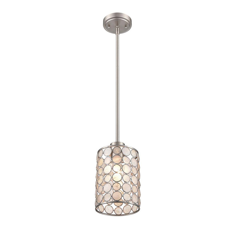 Atlas Lighting Sagamore 6in 1-Light Mini Pendant | Coastal Brushed Nickel and Natural Capiz Shell | Kitchen Island & Dining Room | Model CL11674-NK