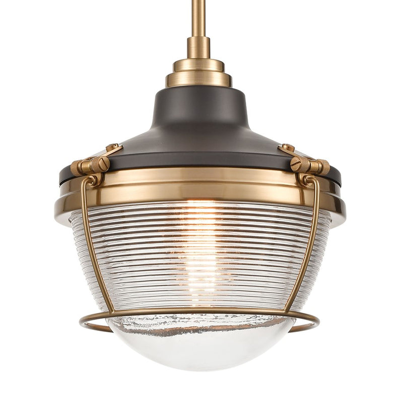 Atlas Lighting Seaway Passage 10in 1-Light Mini Pendant | Nautical Oil Rubbed Bronze and Satin Brass Metal | Kitchen Island | Model CL11677-BZ
