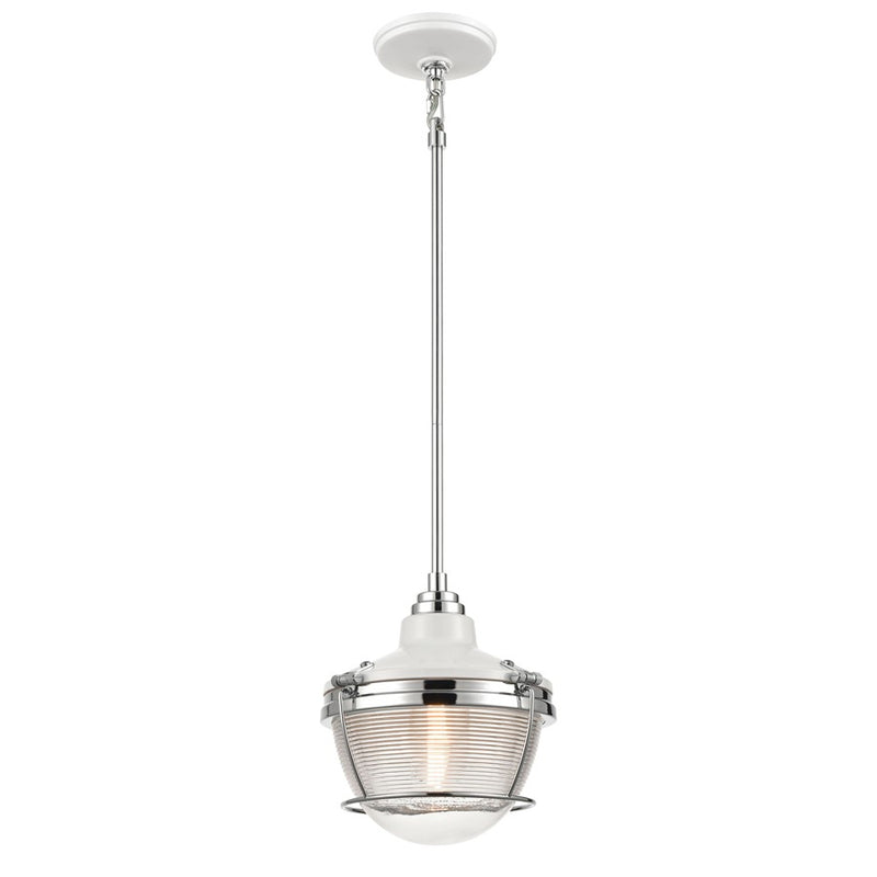 Atlas Lighting Seaway Passage 10in 1-Light Mini Pendant | Transitional Polished Nickel and Clear Ribbed Glass | Kitchen Island | Model CL11677-NK1