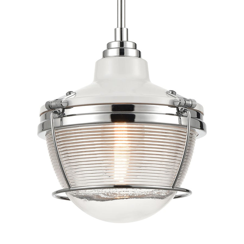 Atlas Lighting Seaway Passage 10in 1-Light Mini Pendant | Transitional Polished Nickel and Clear Ribbed Glass | Kitchen Island | Model CL11677-NK1