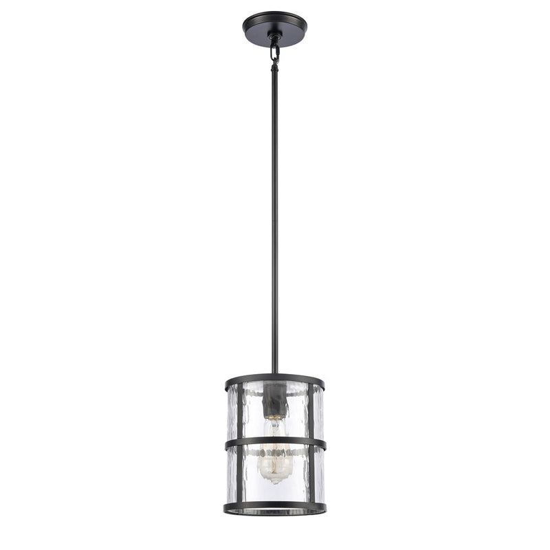 Atlas Lighting Solace 7in 1-Light Mini Pendant | Transitional Matte Black and Clear Ripple Glass | Kitchen Island & Dining Room | Model CL11679-BK