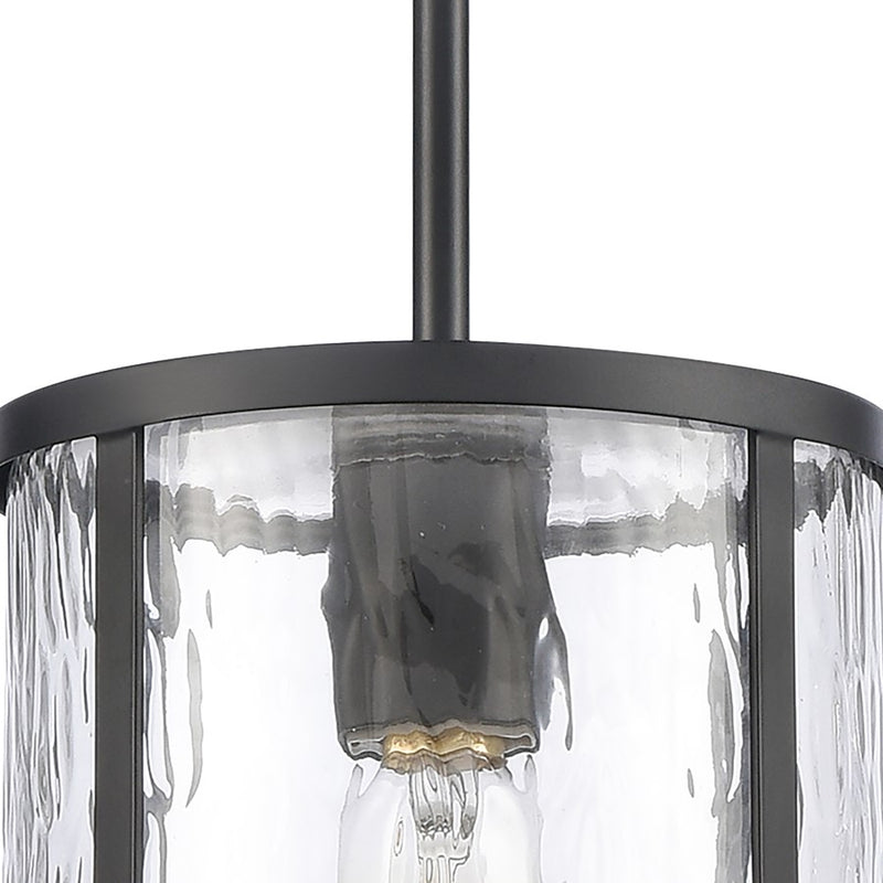 Atlas Lighting Solace 7in 1-Light Mini Pendant | Transitional Matte Black and Clear Ripple Glass | Kitchen Island & Dining Room | Model CL11679-BK