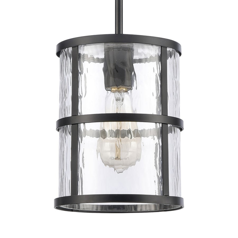 Atlas Lighting Solace 7in 1-Light Mini Pendant | Transitional Matte Black and Clear Ripple Glass | Kitchen Island & Dining Room | Model CL11679-BK