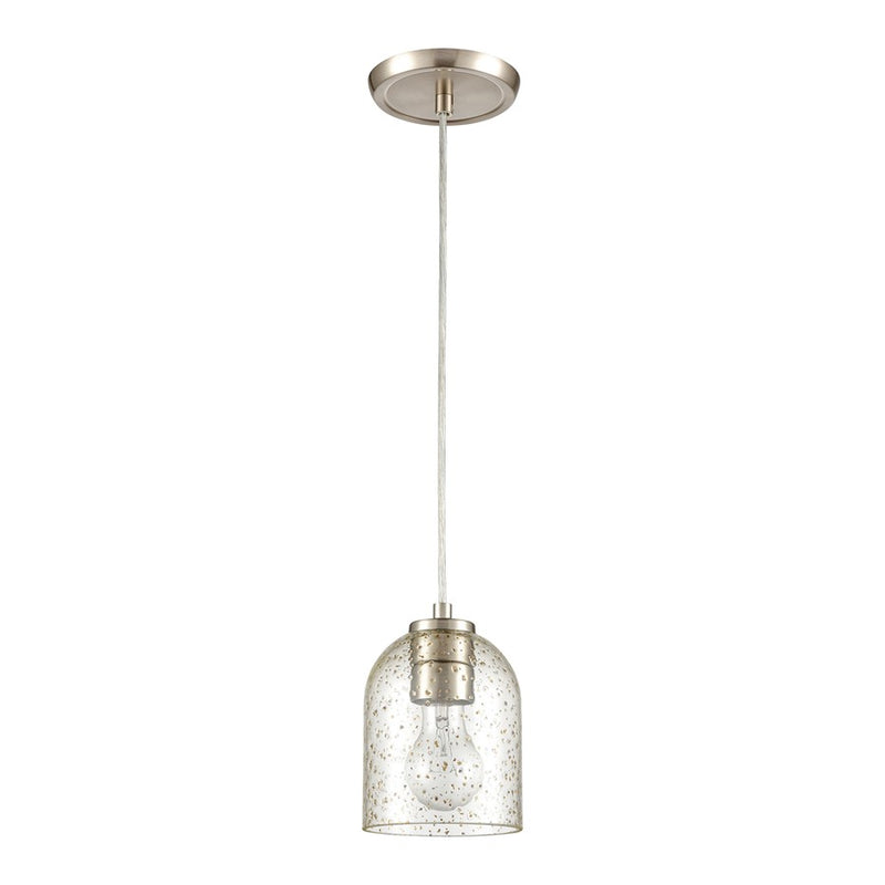 Atlas Lighting Sprinkle 5in 1-Light Mini Pendant | Modern Satin Nickel and Clear Amber Speckle Glass | Kitchen Island & Dining | Model CL11680-CL