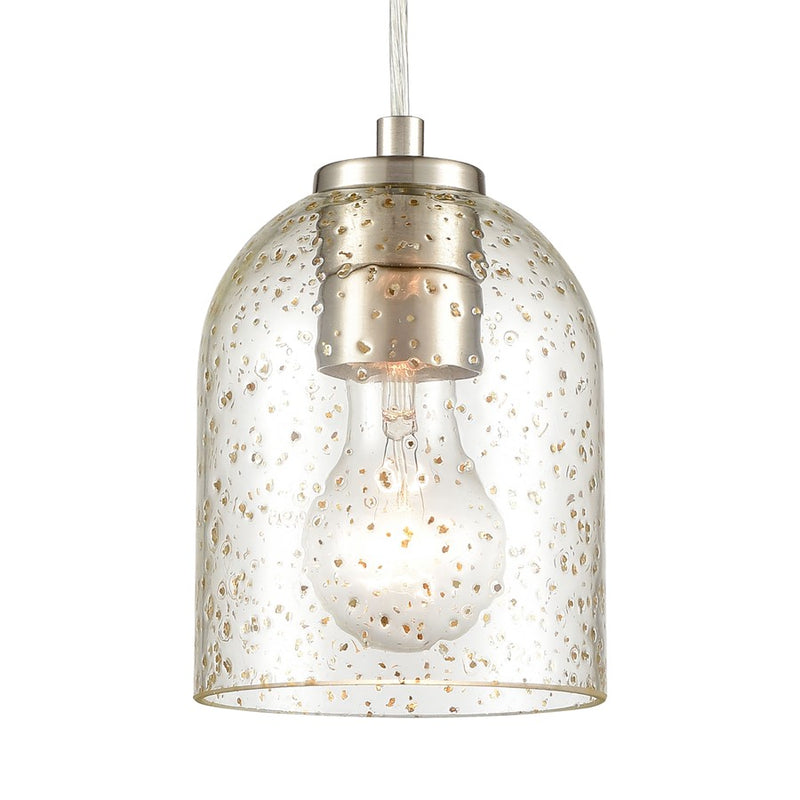 Atlas Lighting Sprinkle 5in 1-Light Mini Pendant | Modern Satin Nickel and Clear Amber Speckle Glass | Kitchen Island & Dining | Model CL11680-CL