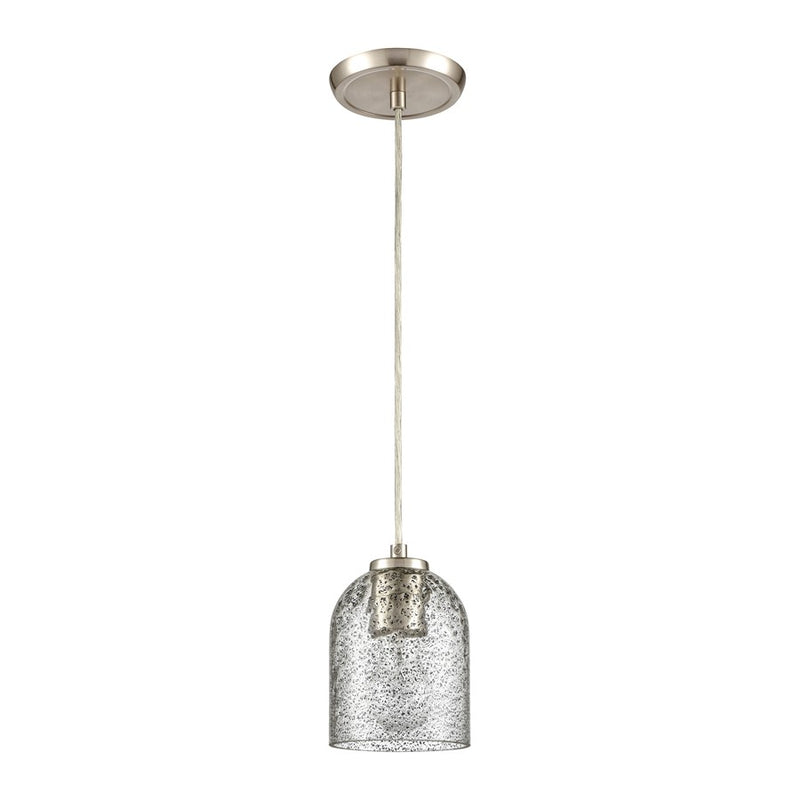 Atlas Lighting Sprinkle 5in 1-Light Mini Pendant | Modern Satin Nickel and Clear Carbon Speckle Glass | Kitchen Island & Dining | Model CL11680-GY