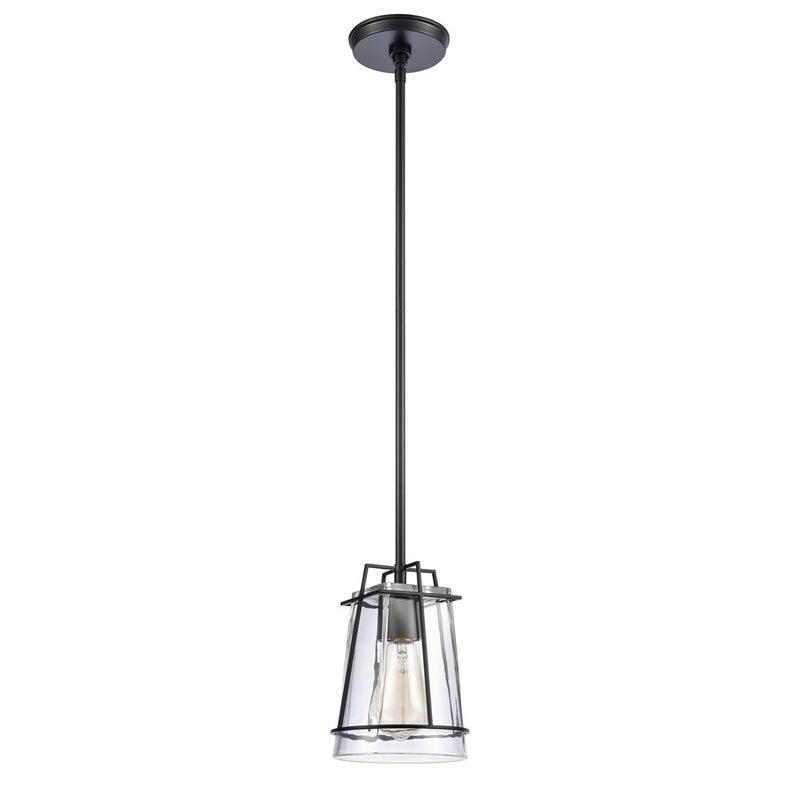 Atlas Lighting Square to Round 6in 1-Light Mini Pendant | Transitional Matte Black and Clear Glass | Kitchen Island & Dining Room | Model CL11682-BK