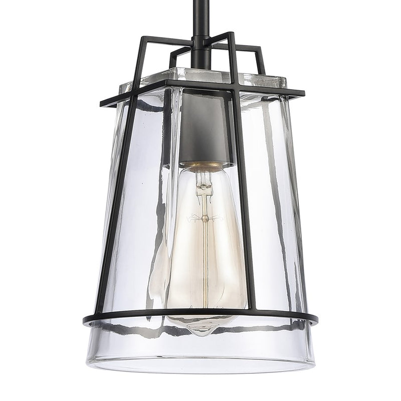 Atlas Lighting Square to Round 6in 1-Light Mini Pendant | Transitional Matte Black and Clear Glass | Kitchen Island & Dining Room | Model CL11682-BK