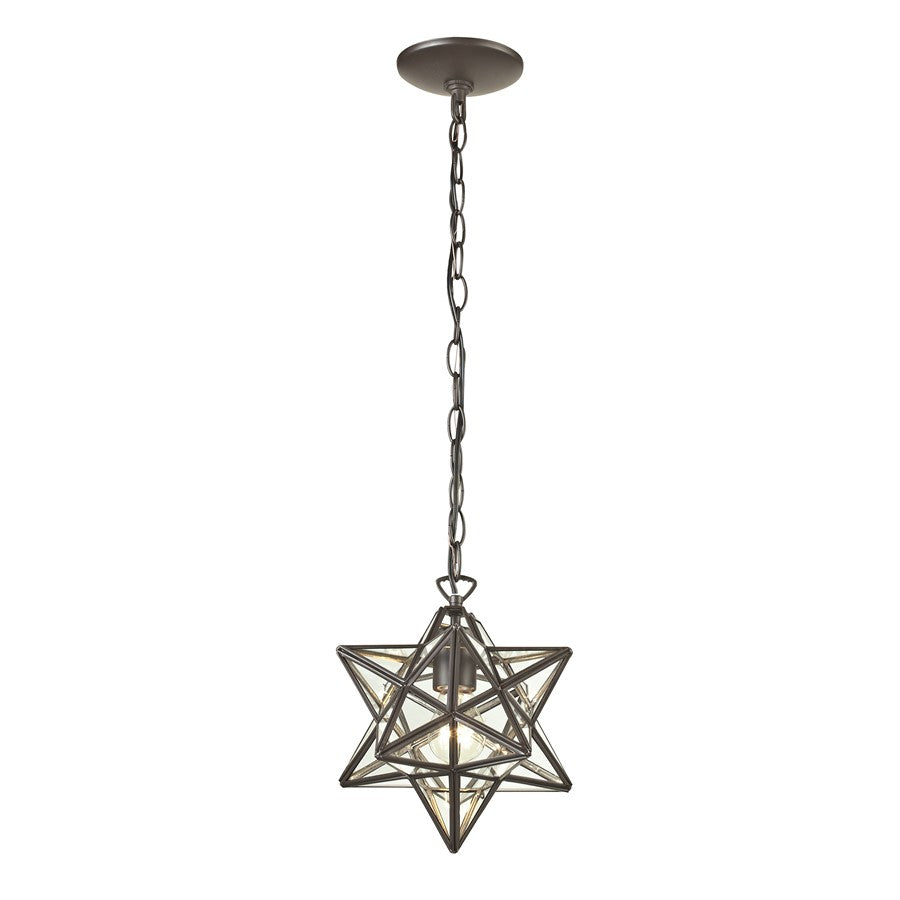 Atlas Lighting Moravian Star 12''W 1Lt Mini Pendant, Bronze/Clear