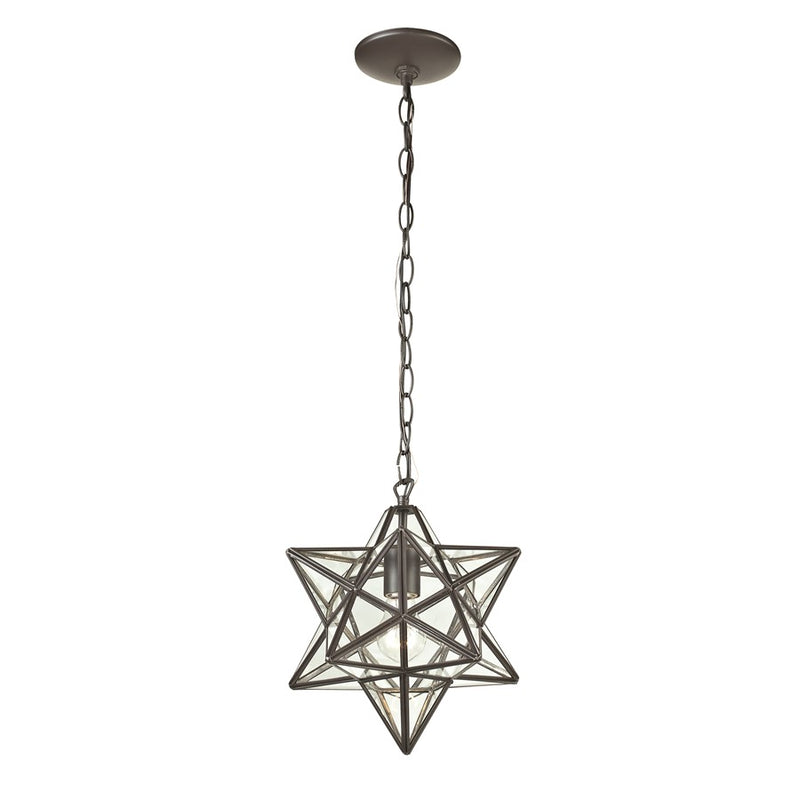 Atlas Lighting Moravian Star 9in 1-Light Mini Pendant | Traditional Oil Rubbed Bronze and Clear Glass | Kitchen Island & Dining | Model CL11685-BZ1