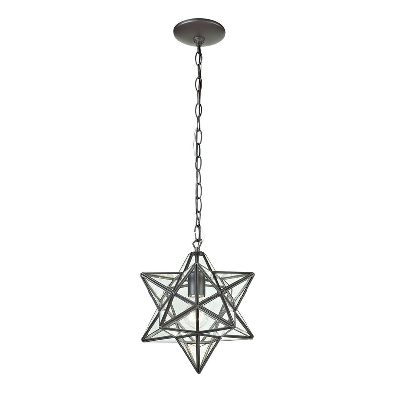 Atlas Lighting Moravian Star 9''W 1Lt Mini Pendant, Bronze/Clear