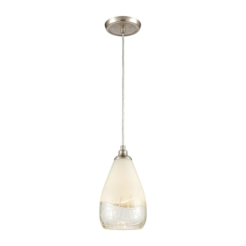 Atlas Lighting Sugarcoat 6in 1-Light Mini Pendant | Modern Satin Nickel and White Frosted Glass | Kitchen Island & Dining Room | Model CL11687-WH