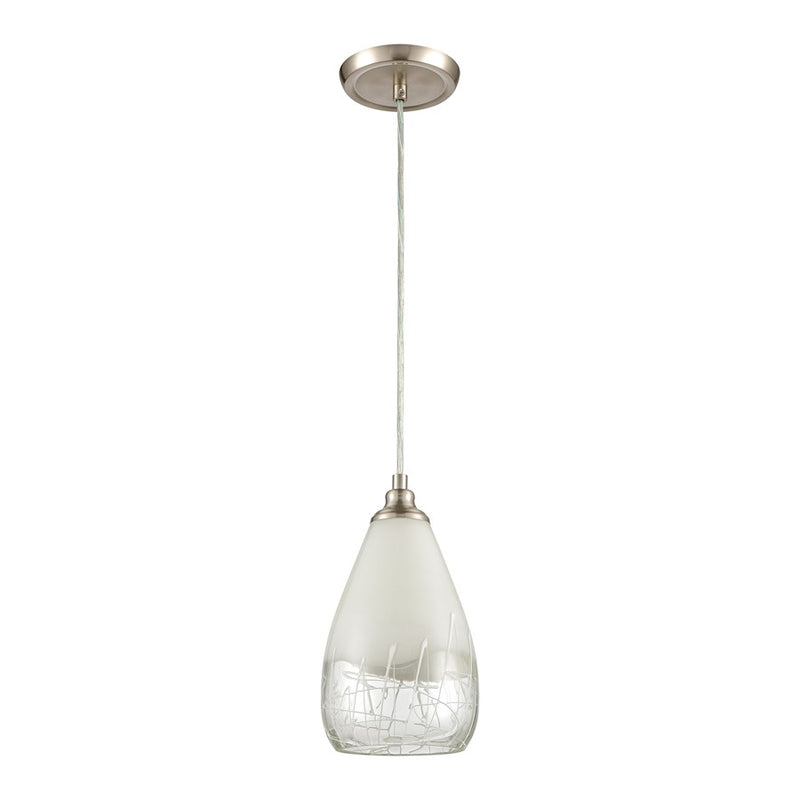 Atlas Lighting Sugarcoat 6in 1-Light Mini Pendant | Modern Satin Nickel and White Frosted Glass | Kitchen Island & Dining Room | Model CL11687-WH
